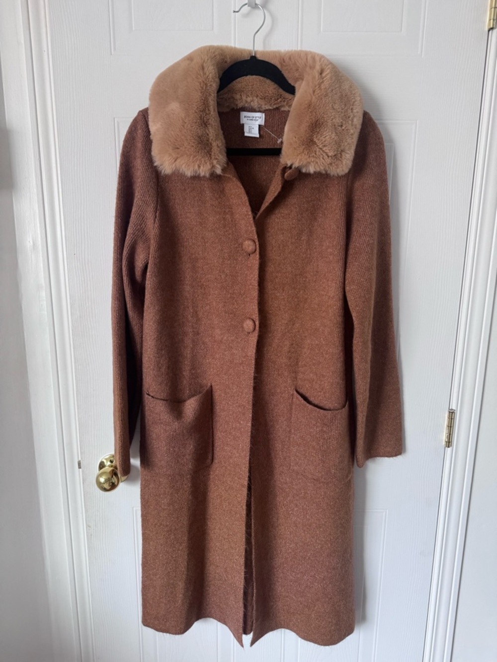 Song of Style Tan Faux Fur Trim Long Cardigan Sweater size L